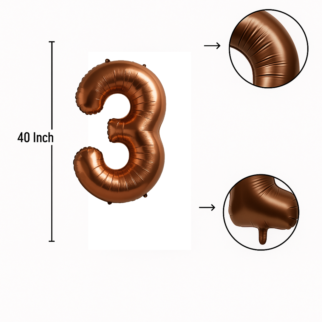 40" Chocolate Brown Number 3 Balloon – Giant Foil Birthday Decoration for Party & Celebration