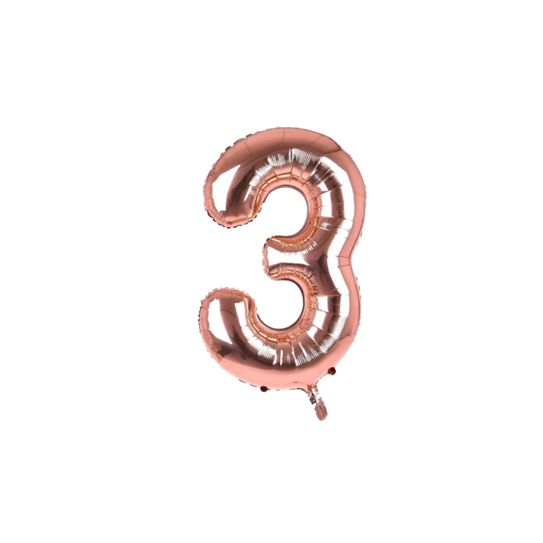 40" Rose Gold Number 3 Balloon – Giant Foil Helium Balloon for Birthdays & Celebrations