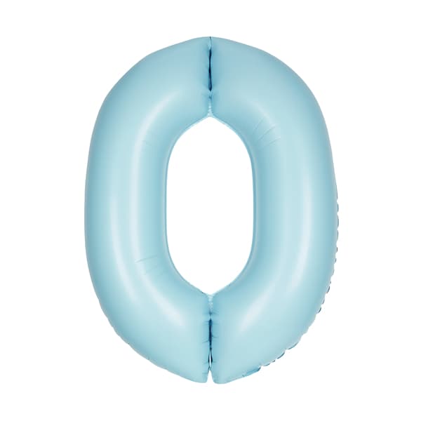 40 inch baby blue number 0 foil balloon with pastel matte finish