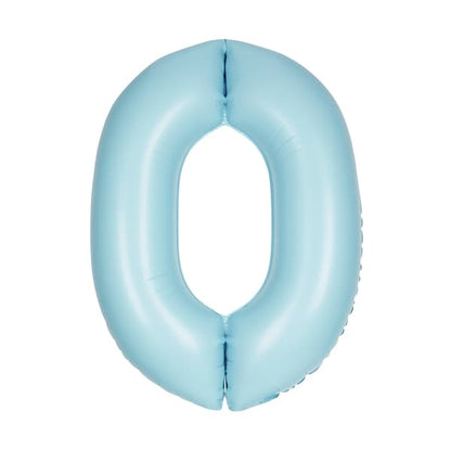 40 inch baby blue number 0 foil balloon with pastel matte finish