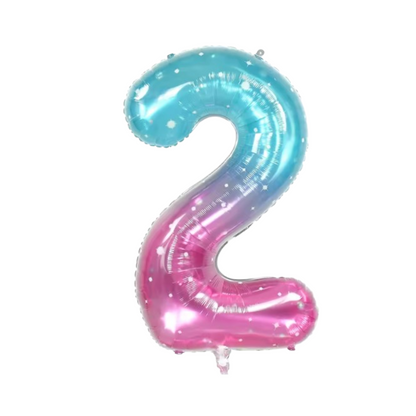 40 inch blue pink ombre number 2 foil balloon with stars for mermaid party