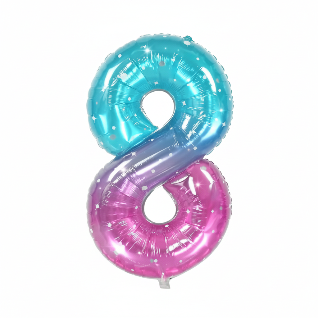 40 inch blue pink ombre number 8 foil balloon with stars for mermaid party