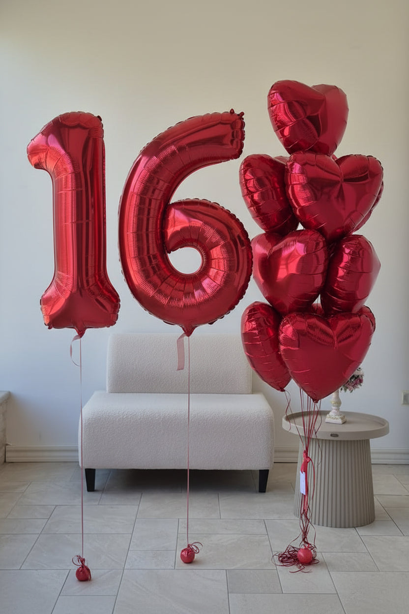 Close-up of red number 6 foil balloon finishMaterial: self-sealing foil, easy to inflate with air or helium
Ships flat, reusable for multiple occasions