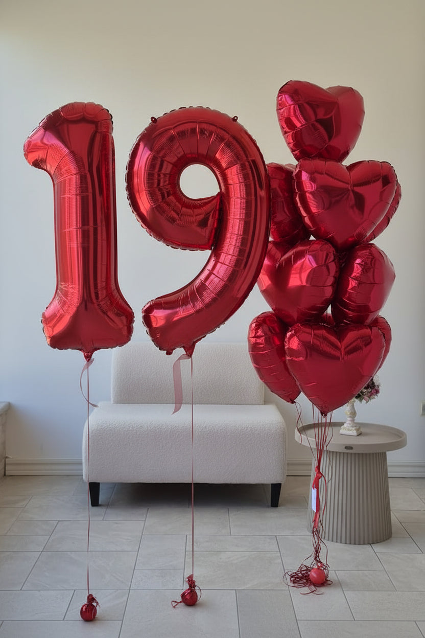19 Foil Balloon Close-up of red number 9 foil balloon finish