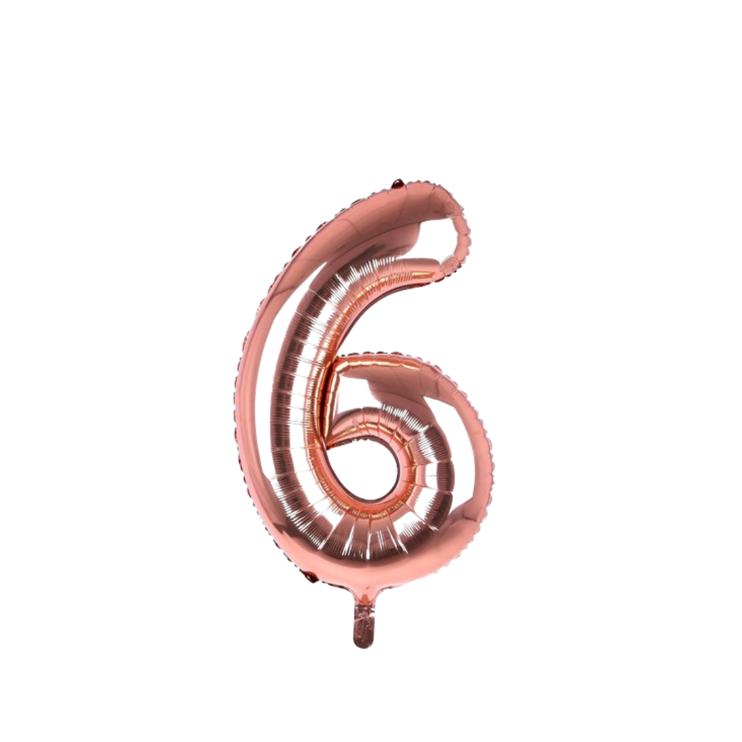 40 inch rose gold number 6 foil balloon with metallic shine for birthday party
