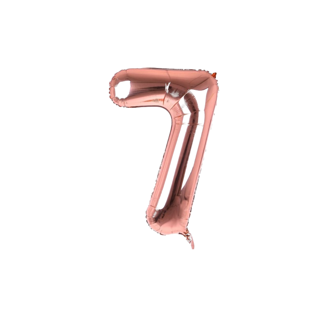 40 inch rose gold number 7 foil balloon with metallic shine for birthday party