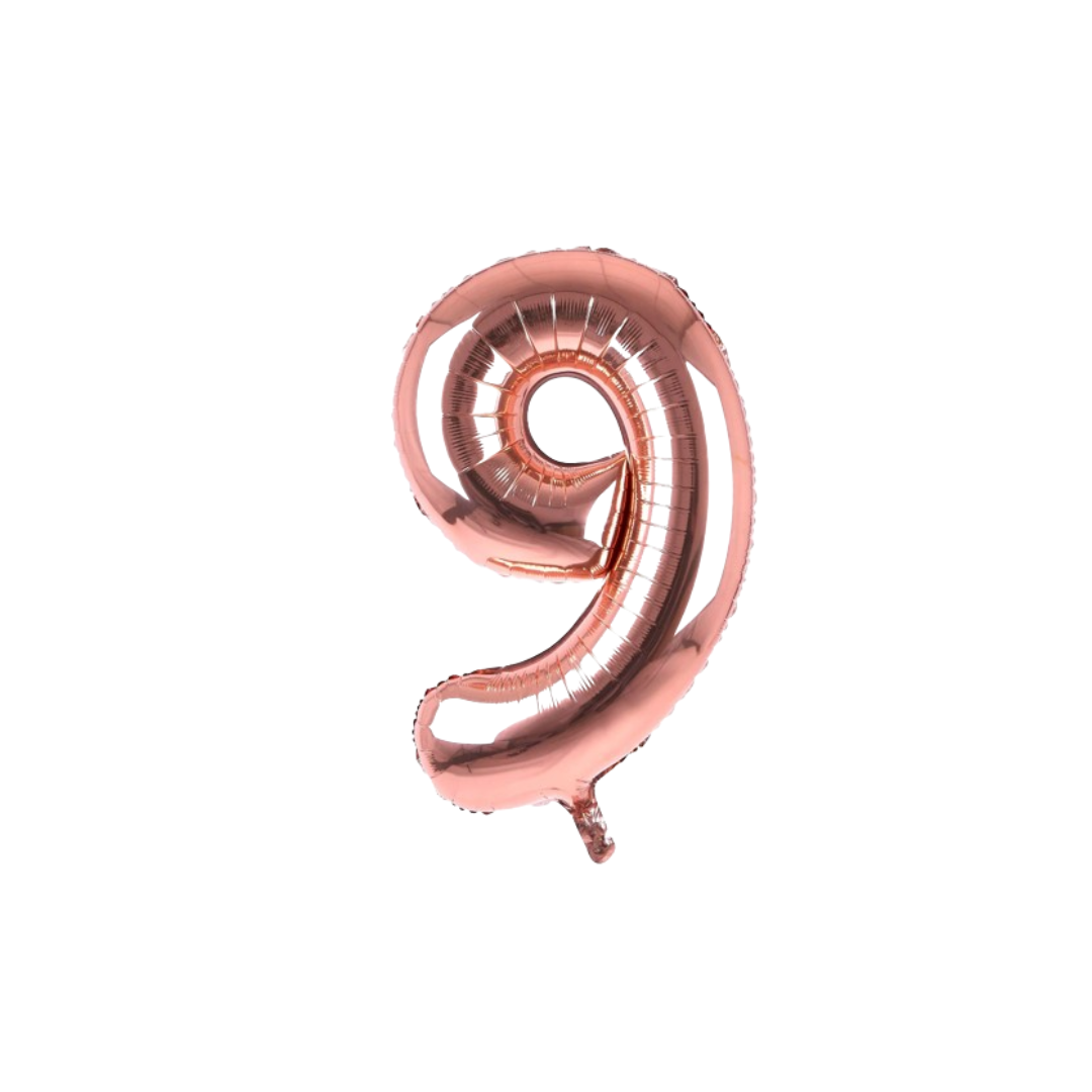 40 inch rose gold number 9 foil balloon with metallic shine for birthday party