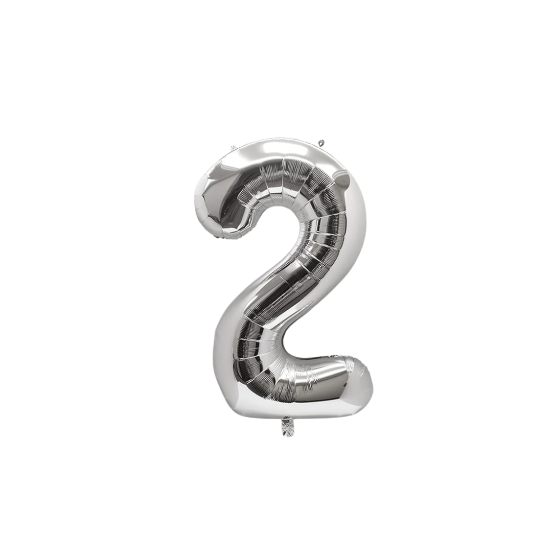 40 inch silver number 2 foil balloon with metallic finish for 2nd birthday party