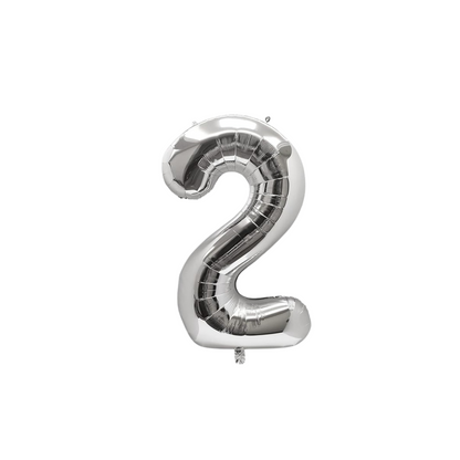 40 inch silver number 2 foil balloon with metallic finish for 2nd birthday party