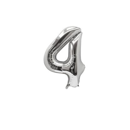 40 inch silver number 4 foil balloon with metallic finish for 4th birthday party