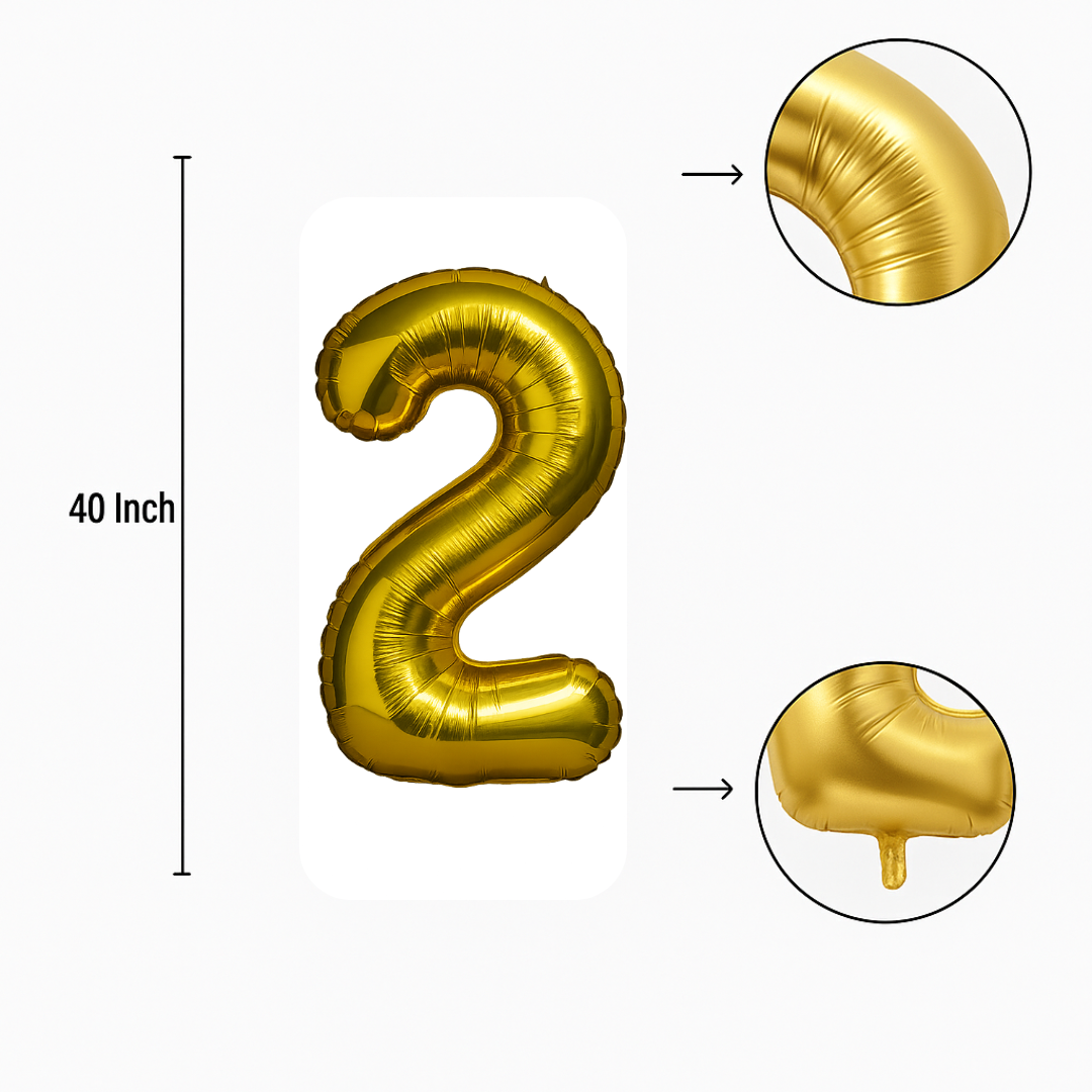40" Gold Number 2 Balloon – Giant Foil Helium Balloon for Birthdays & Party Decor