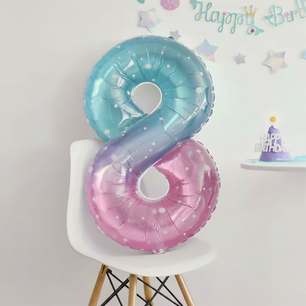 40" Blue Pink Ombre Number 8 Balloon – Mermaid Party UK