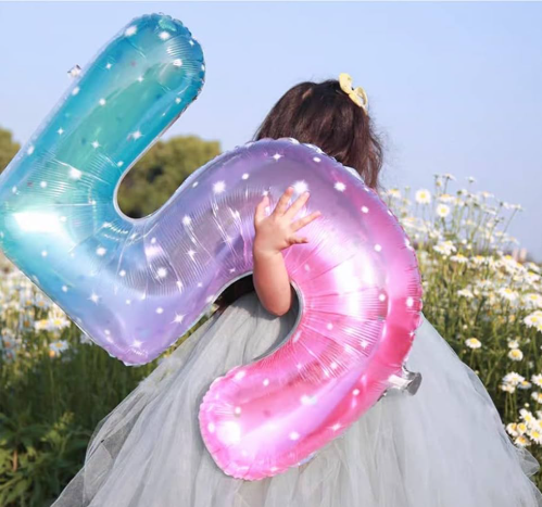 40 inch number 8 foil balloon in blue and pink ombre with stars