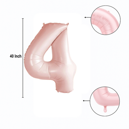 Pastel Baby Pink Matte Number 4 Balloon – 40" Foil Birthday Party Decoration