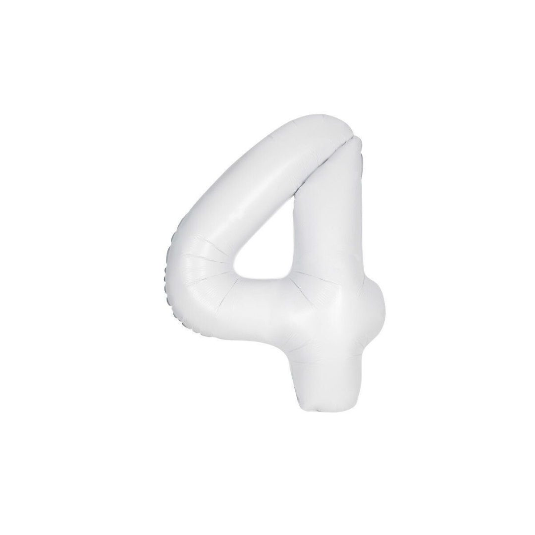 White 40" Number 4 Foil Balloon – Giant Birthday Party Decoration