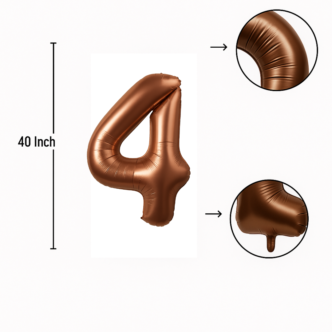 40" Chocolate Brown Number 4 Balloon – Giant Foil Birthday Decoration for Party & Celebration