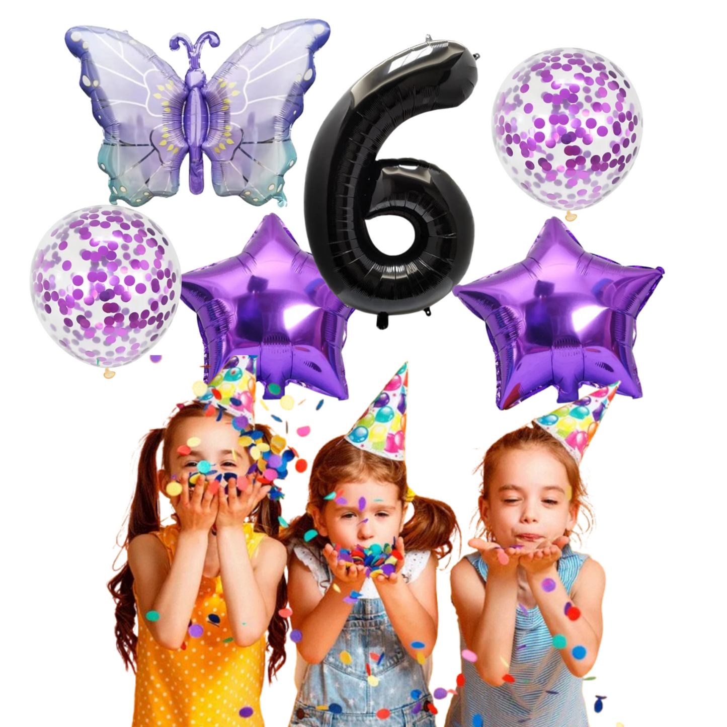 Purple Number 1 Balloon violet Set with Stars, Butterfly Confetti Balloon XL big