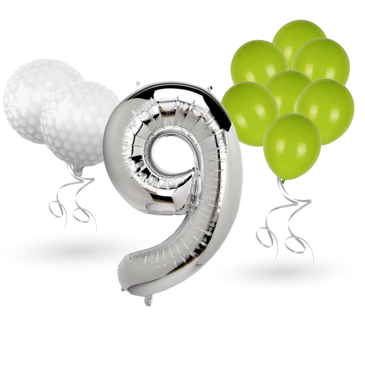 0-9 Golf Birthday Balloons Decoration Set | silver Foil Numbers + Golf Balloons