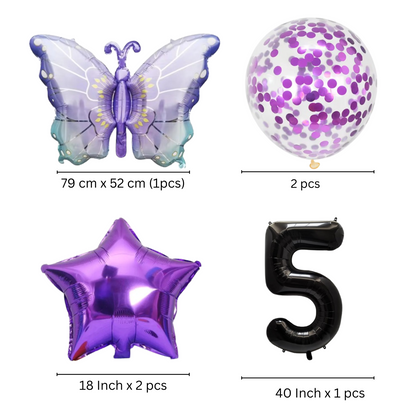 40" Giant Foil Number Balloon Set Purple Butterfly Theme Balloons for Girls Birt