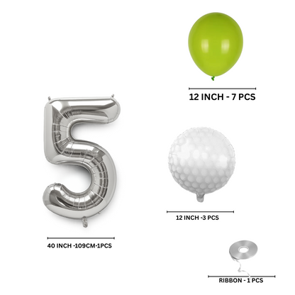 0-9 Golf Birthday Balloons Decoration Set | silver Foil Numbers + Golf Balloons