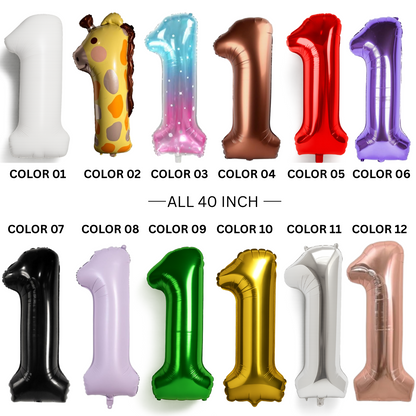 1st Birthday Balloon Set Number 1 with Bear Hearts & Stars Baby Party Decoration