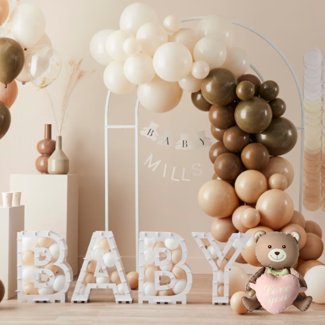 2 Pcs Baby Shower Bear Balloon Foil Teddy Holding Heart 'Love You' – Boy or Girl