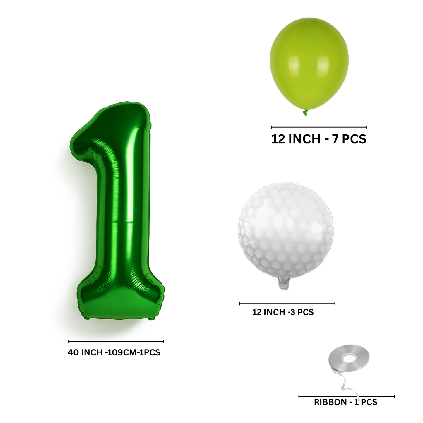0-9 Golf Birthday Balloons Decoration Set | Green Foil Numbers + Golf Balloons