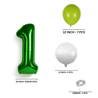 0-9 Golf Birthday Balloons Decoration Set | Green Foil Numbers + Golf Balloons