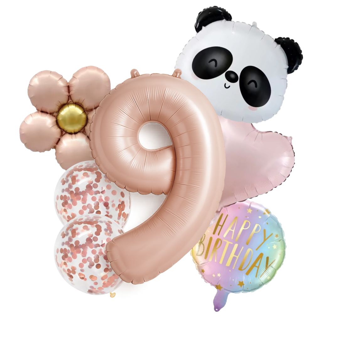 1st -9th Birthday Balloons Girl Set – Panda, Rose Gold Number, Party Decorations