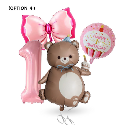1st Birthday Balloon Set Number 1 with Bear Hearts & Stars Baby Party Decoration