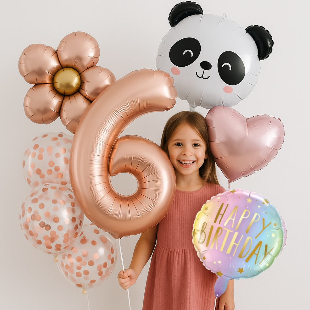 1st -9th Birthday Balloons Girl Set – Panda, Rose Gold Number, Party Decorations