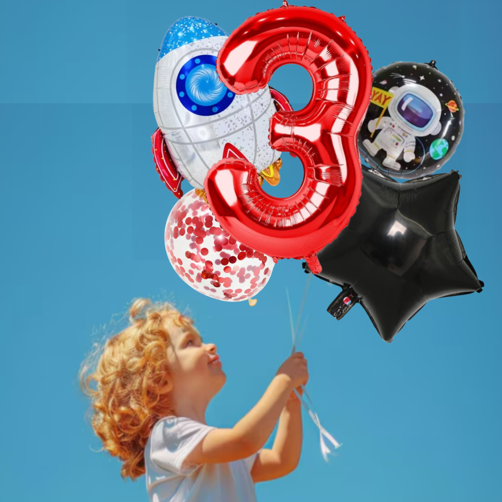 Red foil number Balloon with Astronaut & Rocket Space birthday for kids Spaceman