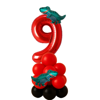 Dinosaur Balloon Display Age 6 Birthday Party Decoration Red & Black Theme