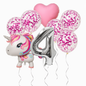 Unicorn Birthday Balloons Set Pastel Pink Confetti Number Girls Party Supplies