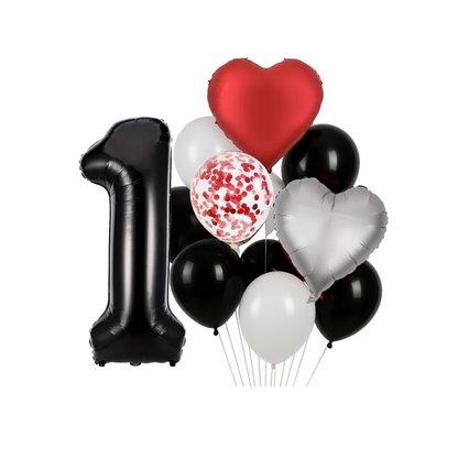 1st Anniversary Balloon Set  Black Number 1 Decoration for Couples, Party Supply