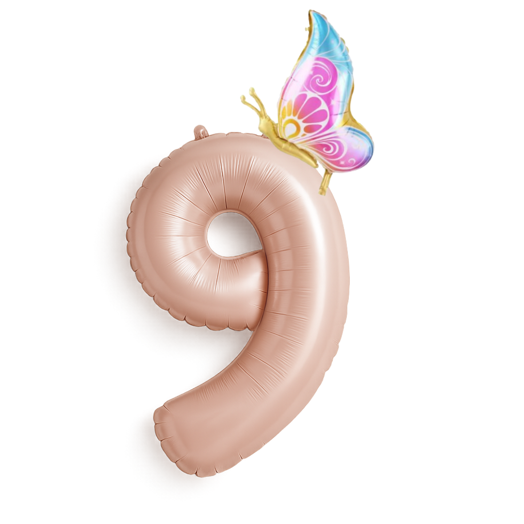 Birthday Balloon – Pink Foil Numbers with Colourful Butterfly – Girl