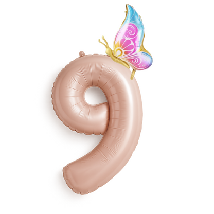Birthday Balloon – Pink Foil Numbers with Colourful Butterfly – Girl