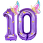 Purple Foil Number Balloons 10 to 1 – Giant 40” Balloons with Golden Butterflies