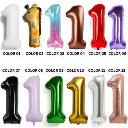 1st Birthday Balloon Set Number 1 with Bear Hearts & Stars Baby Party Decoration