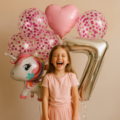 Unicorn Birthday Balloons Set Pastel Pink Confetti Number Girls Party Supplies