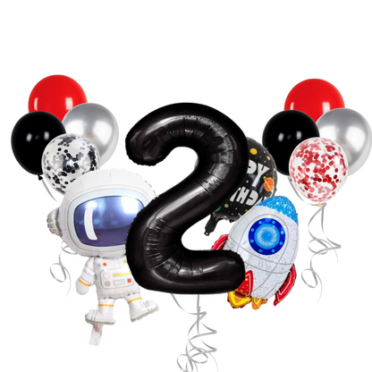 13-Pc Party Balloon Set - 40" Foil Number, Spaceship, Astronaut & Latex Confetti