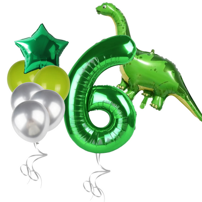 Dinosaur Birthday Balloons for Boys Number 1-9 Foil Balloon Set with Green Dino
