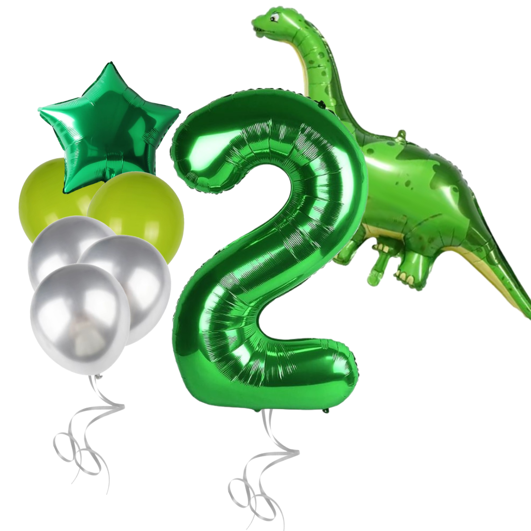 Dinosaur Birthday Balloons for Boys Number 1-9 Foil Balloon Set with Green Dino