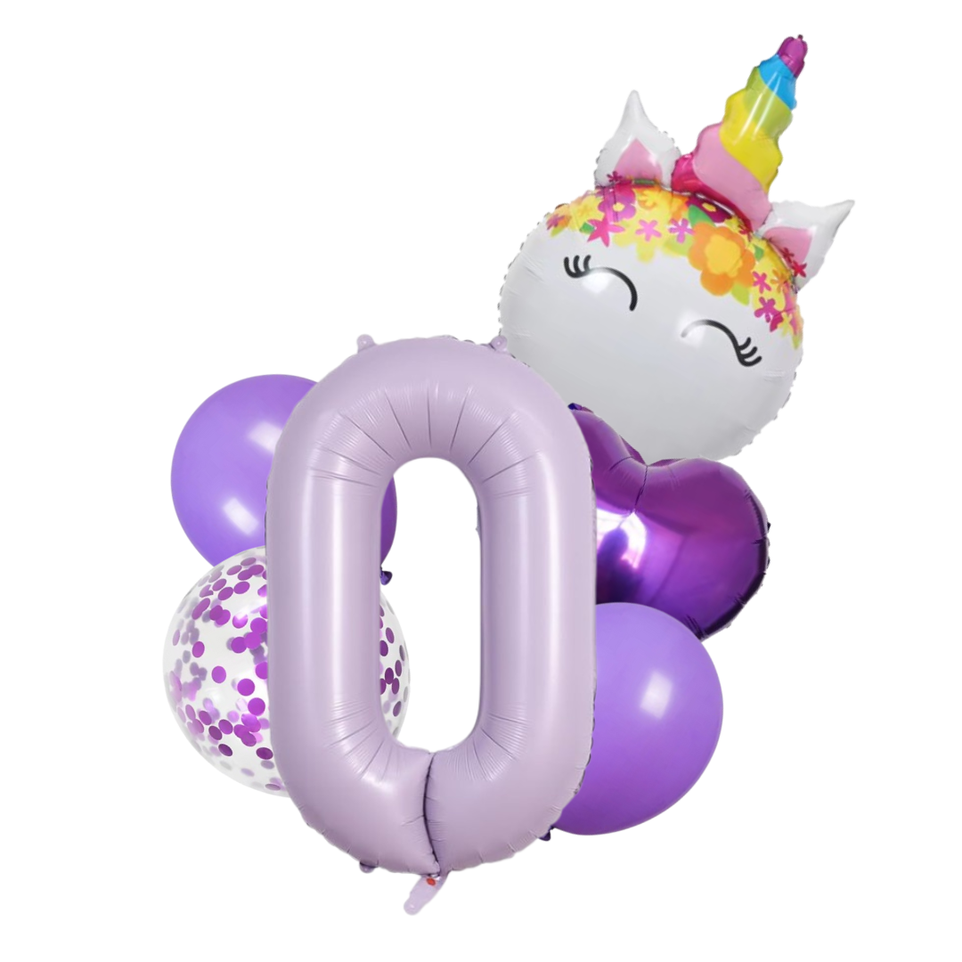 Unicorn Number Balloon Set 0–9 Purple 40" Foil Balloons for Girls Birthday Party
