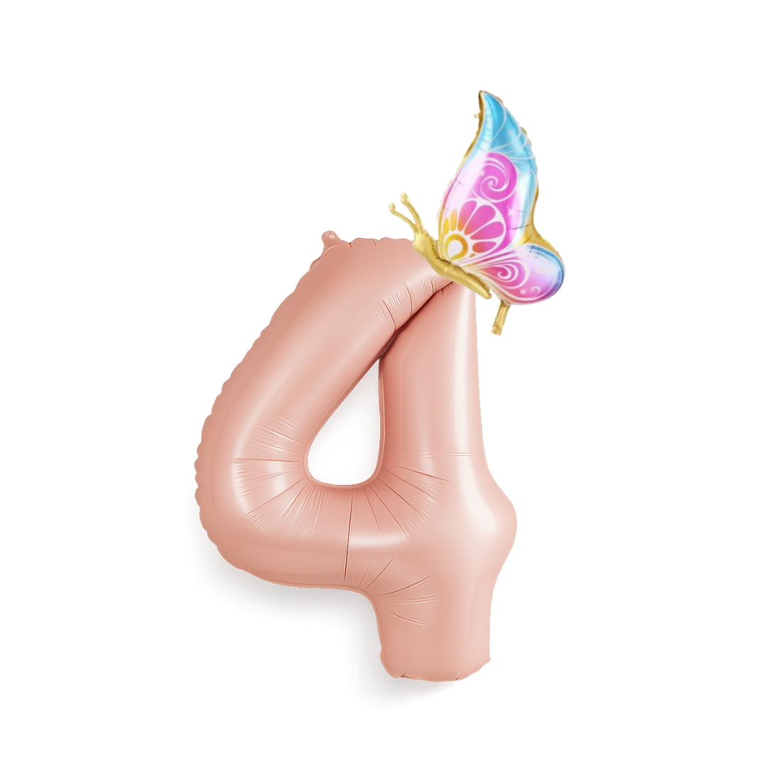 Birthday Balloon – Pink Foil Numbers with Colourful Butterfly – Girl