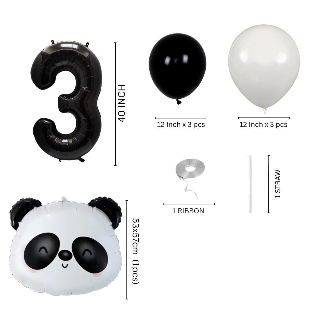 Panda Balloon Set Kids Birthday Party Decor with Number 0-9 Black White Balloons