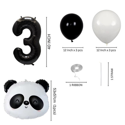 Panda Balloon Set Kids Birthday Party Decor with Number 0-9 Black White Balloons