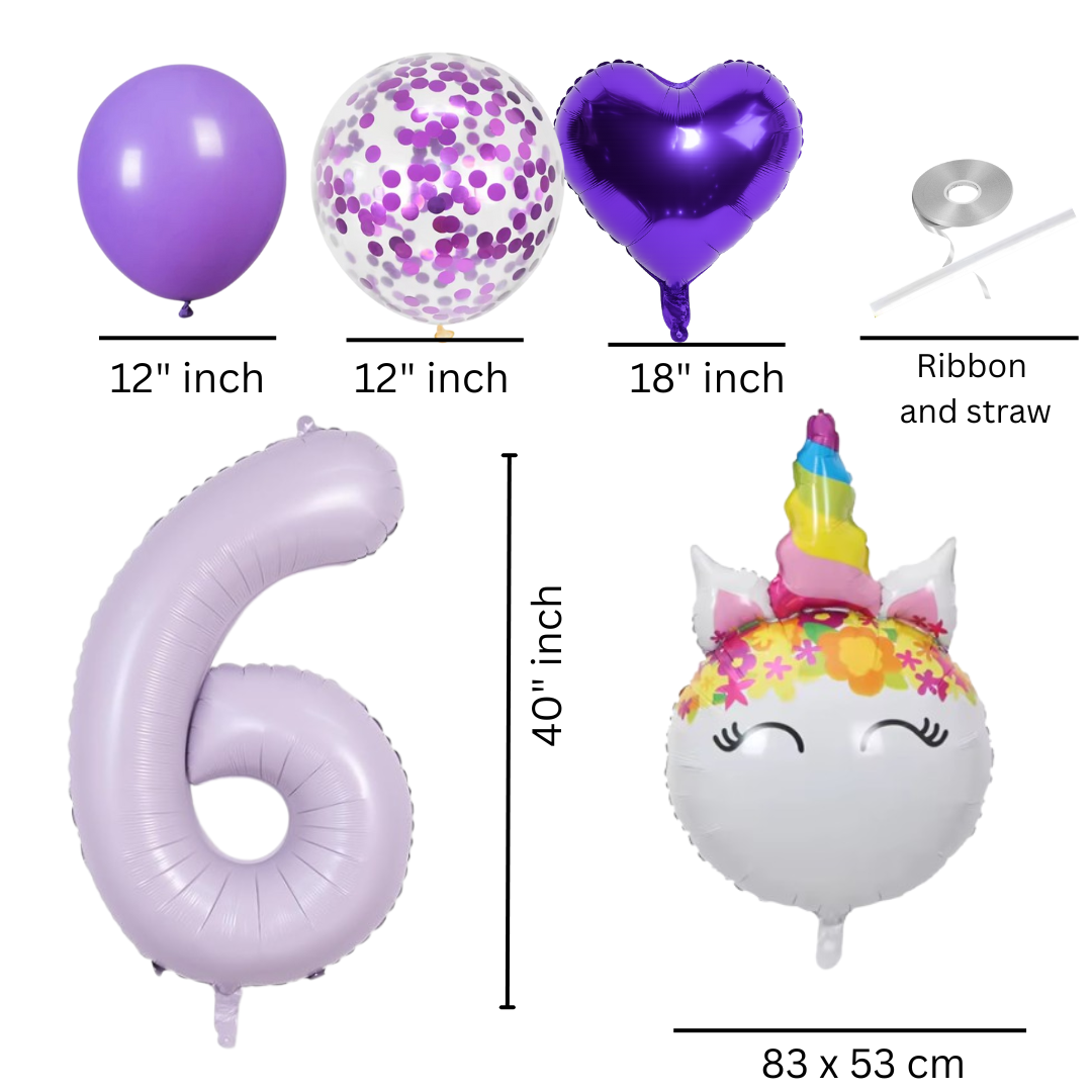 Unicorn Number Balloon Set 0–9 Purple 40" Foil Balloons for Girls Birthday Party