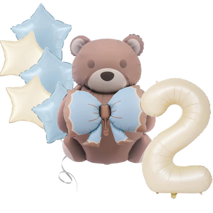 1st Birthday Balloon beige teddy Bear & Star Foil Baby Boy blue Party Decoration