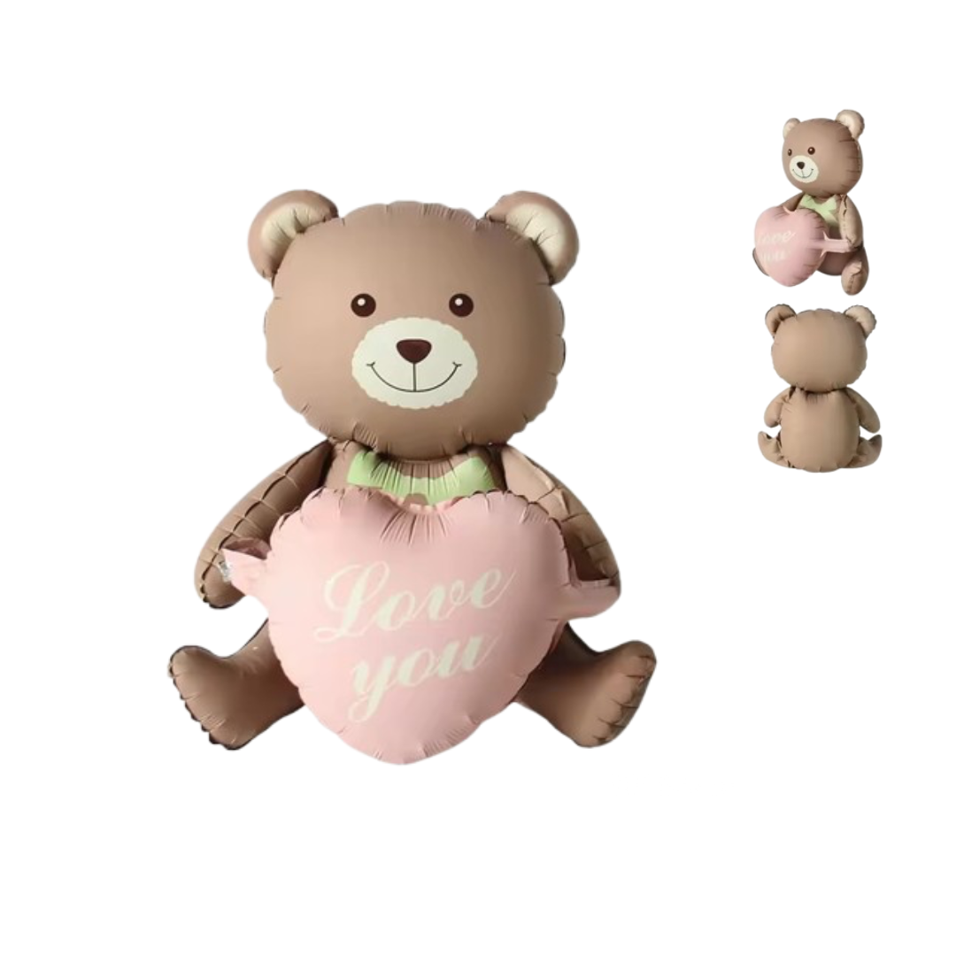 2 Pcs Baby Shower Bear Balloon Foil Teddy Holding Heart 'Love You' – Boy or Girl